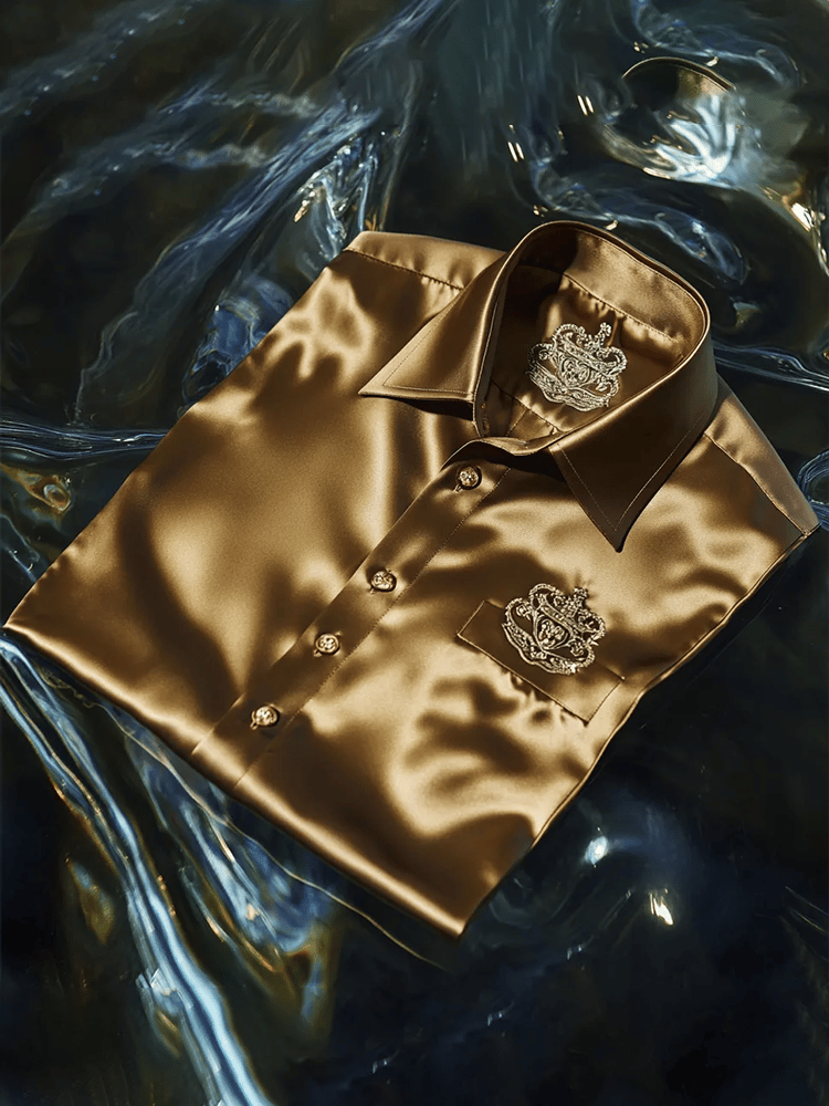 Camisa satén Luxe de manga larga con botones para hombre