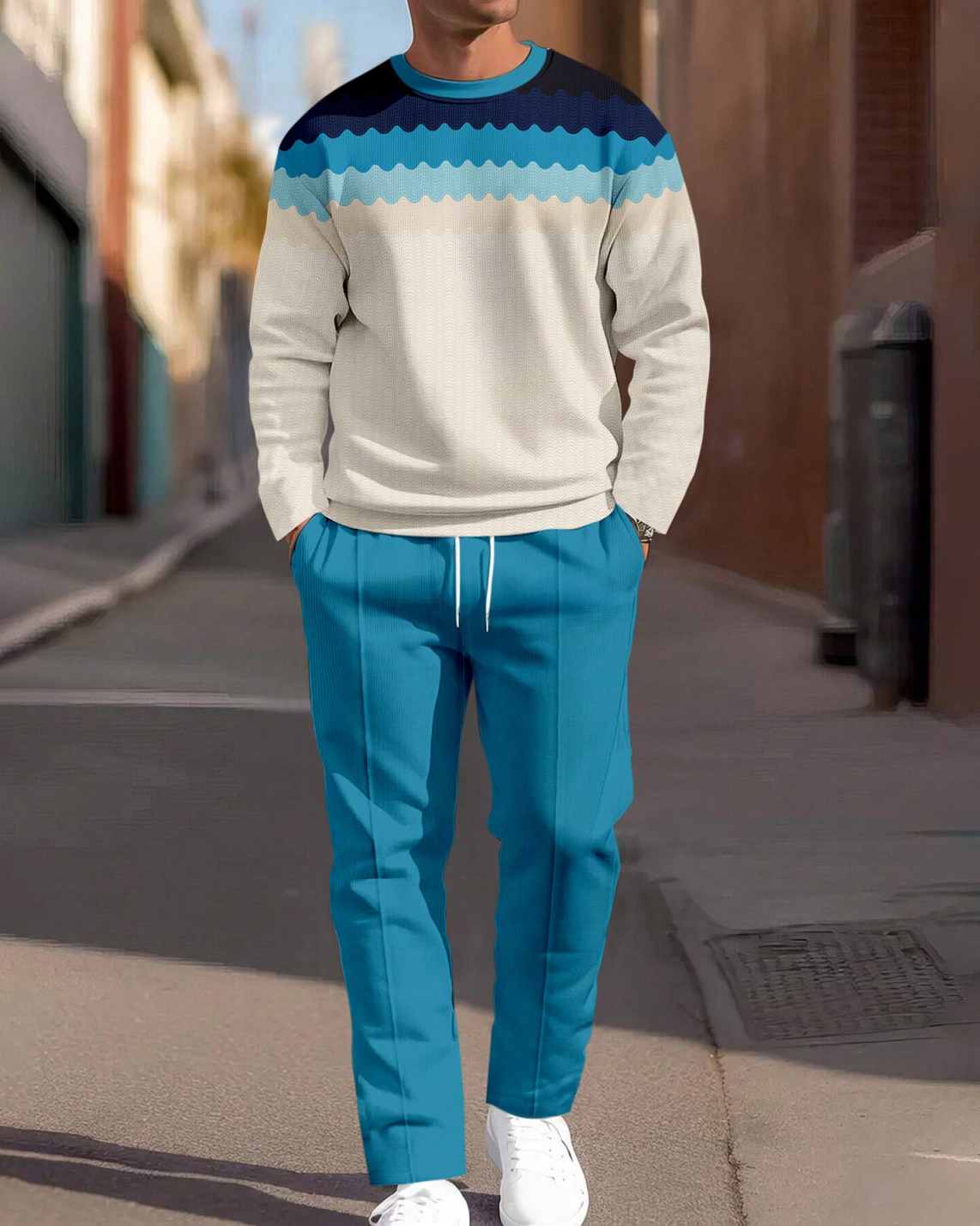 Colorblock Round Neck casual Sports Set 006 para hombre