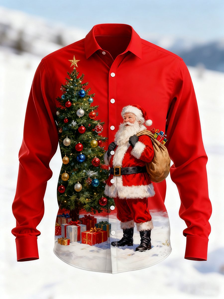 Camisa vintage Christmas Art de manga larga para hombre