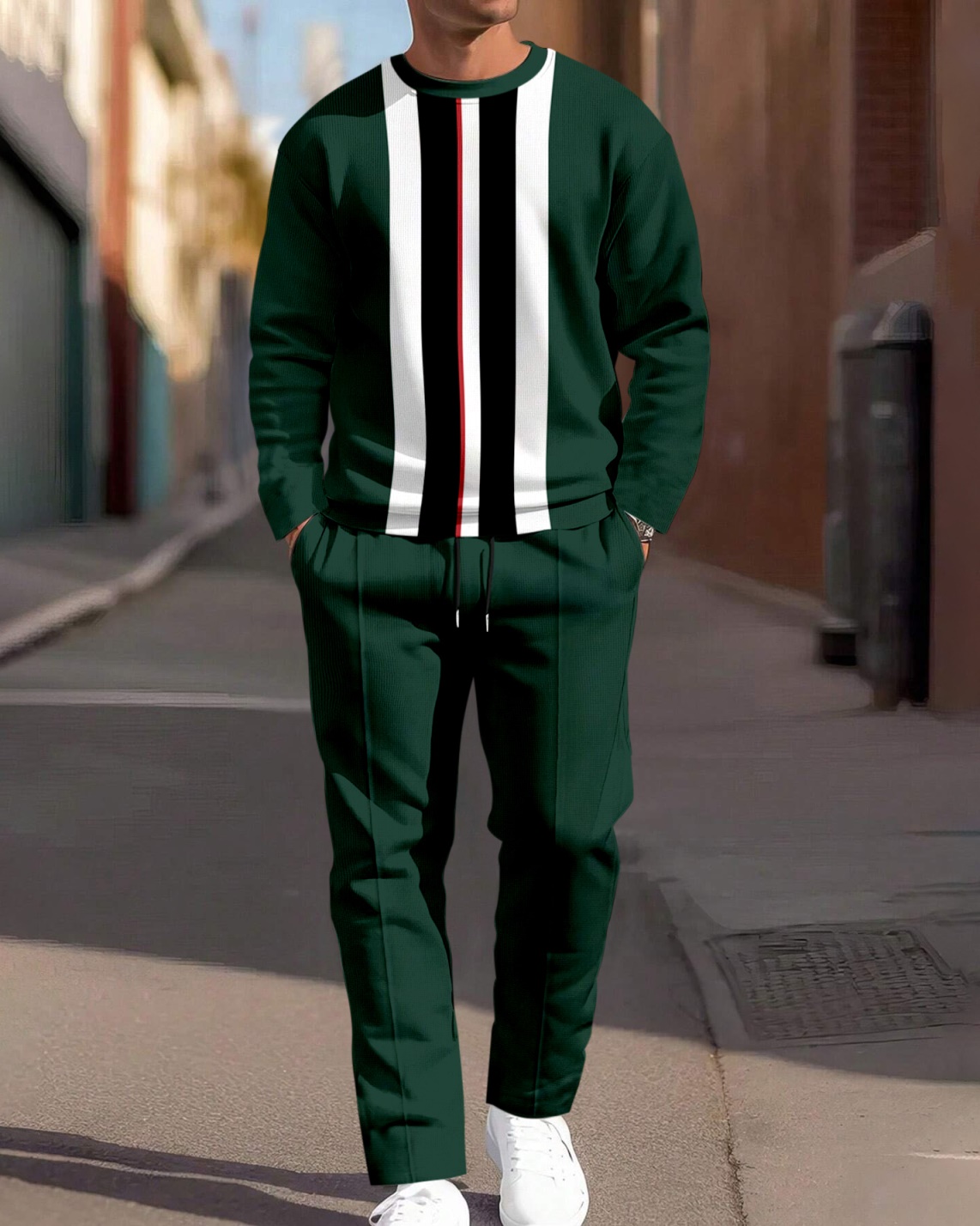 Colorblock Round Neck casual Sports Set 008 para hombre