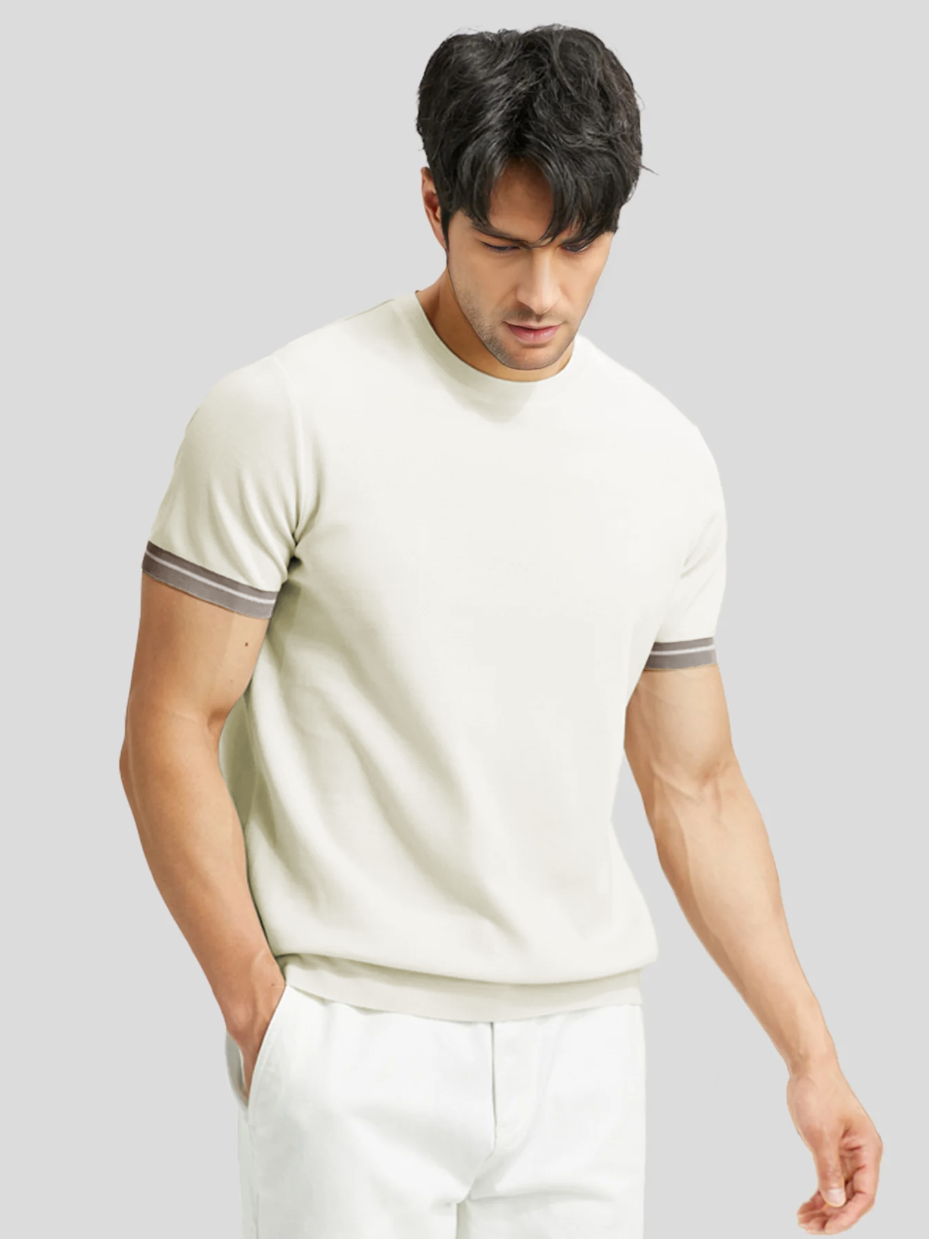 Camiseta Cooltejido en bloques de colored Cuffs de manga corta tejidoted