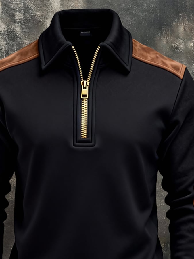 Sudadera retro en bloques de color estampado cierre para hombre