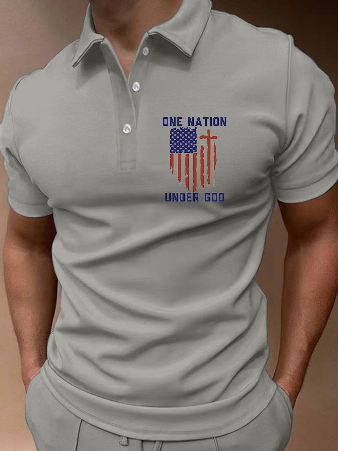 Camisa polo Flag Cross estampado Button casual para hombre