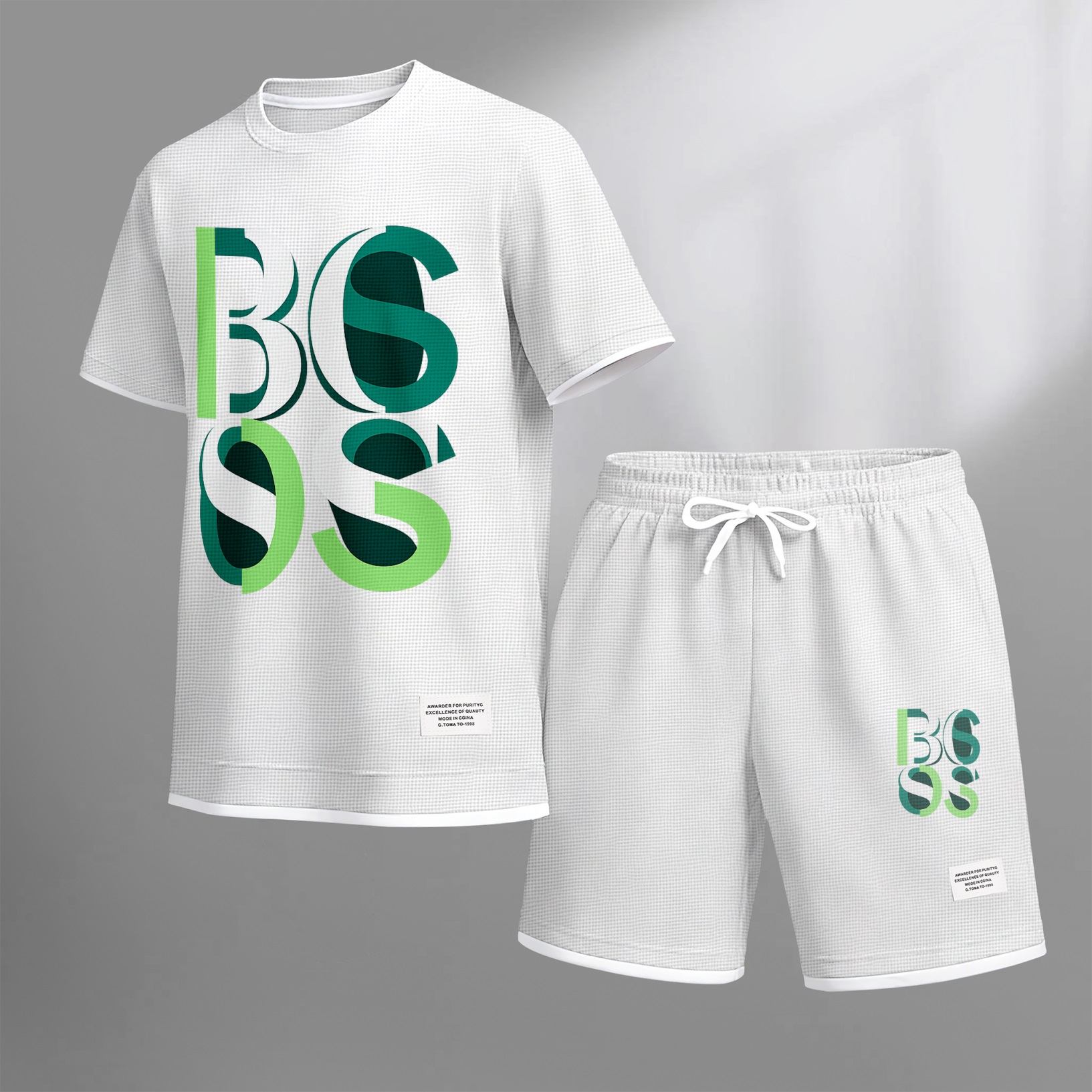 Camisa de lujo tejido tipo waffle de manga corta & shorts Set 10 para hombre