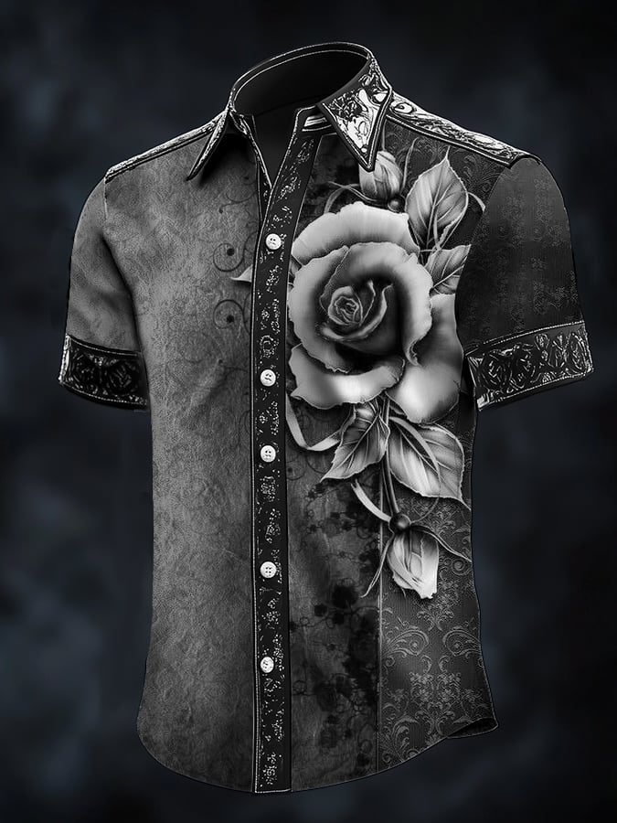 Camisa casual de moda Dark diseño Crow Contrast satén para hombre