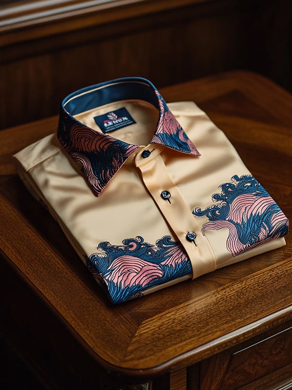 Camisa Ukiyo-e de manga corta con botones para hombre