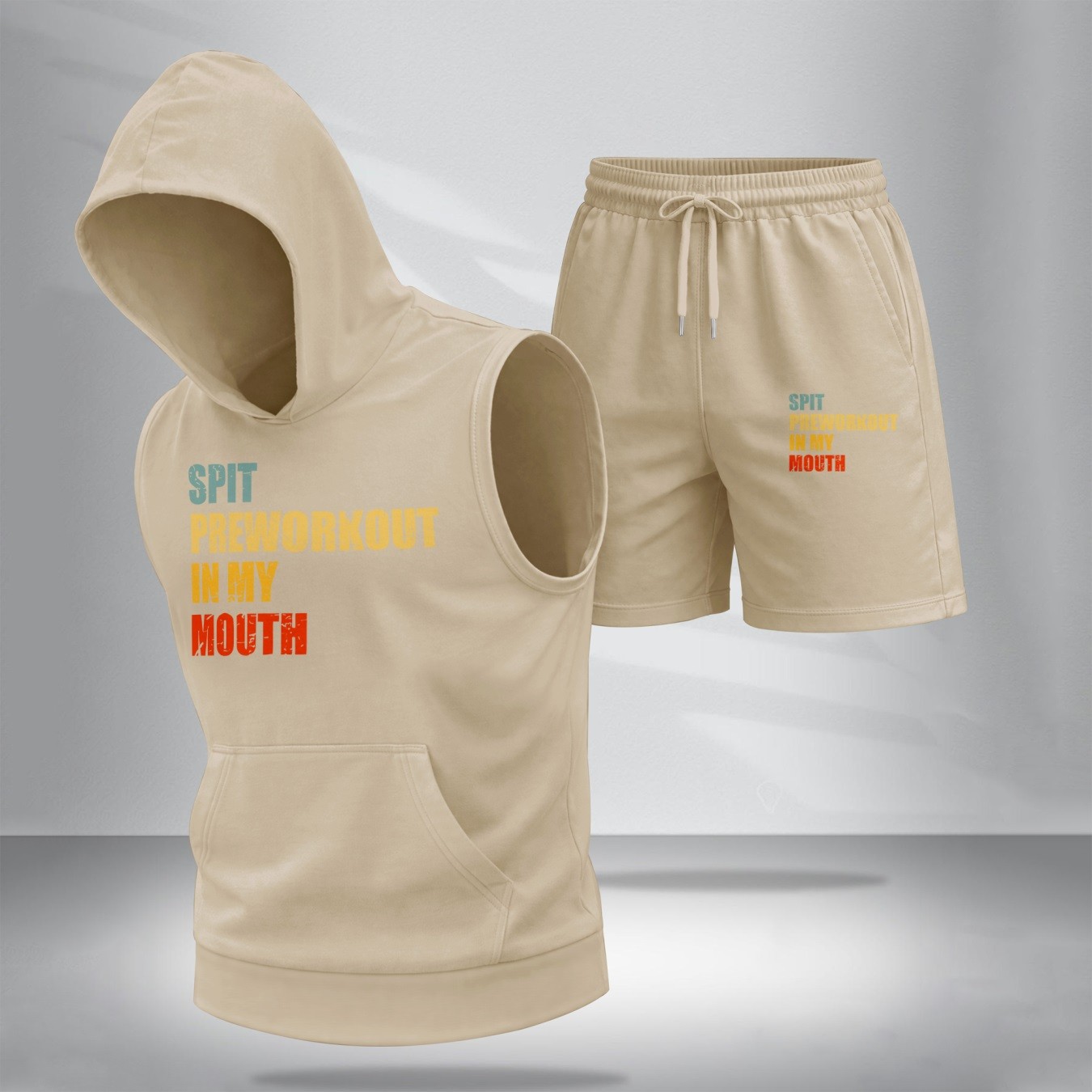 Sudadera con capucha Sleeveless & shorts Set – “Spit Prepara trabajoout in My Mouth” Graphic, Summer Two-Piece Activewear, casual Streetwear, Regular Fit Gym & Sport de moda, Lightweight Outfit para hombre
