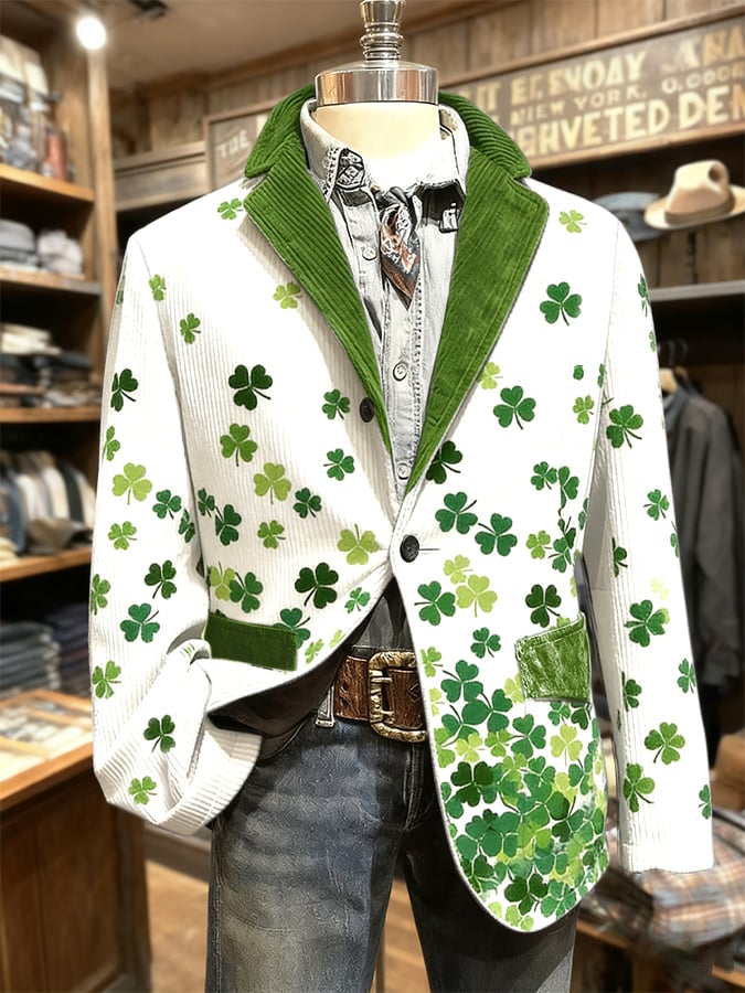 Saco retro St. Patrick's Day estampado casual para hombre
