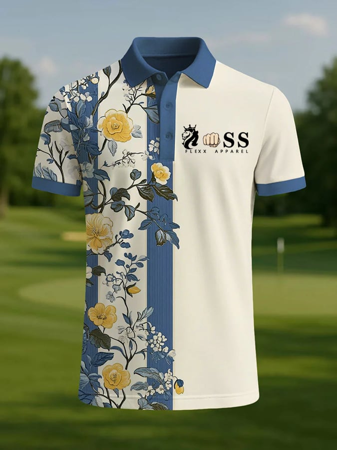 Camisa polo retro Letter Design estampado casual para hombre