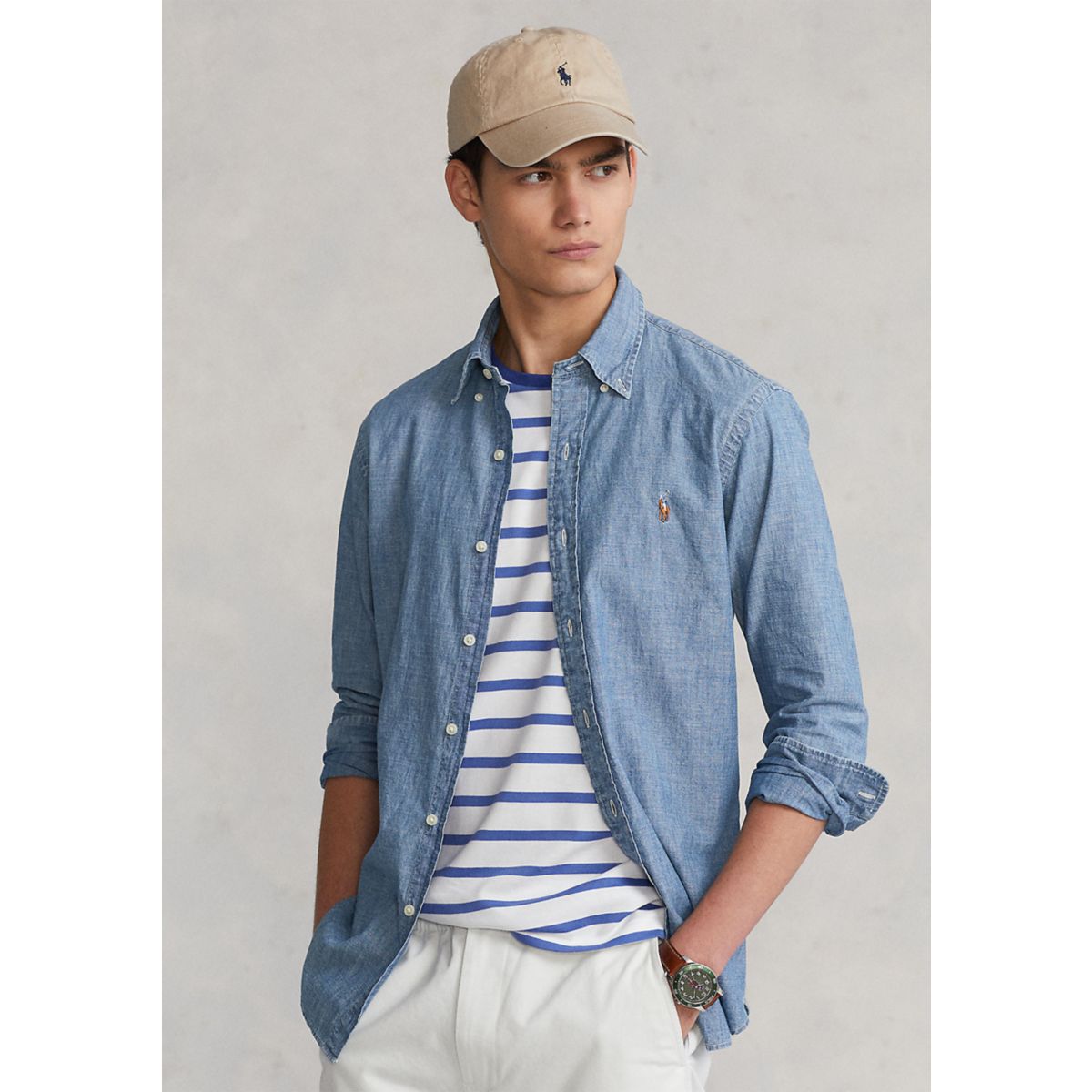 Classic Fit Indigo Chambray Shirt - 1
