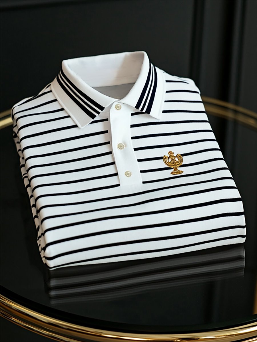 Camisa polo ejecutivo casual a rayas Button de manga corta para hombre
