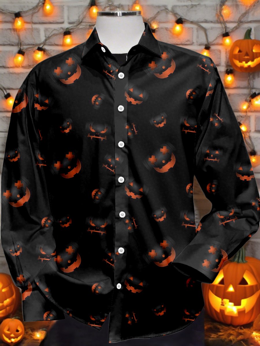 Camisa vintage Halloween estampado de manga larga para hombre