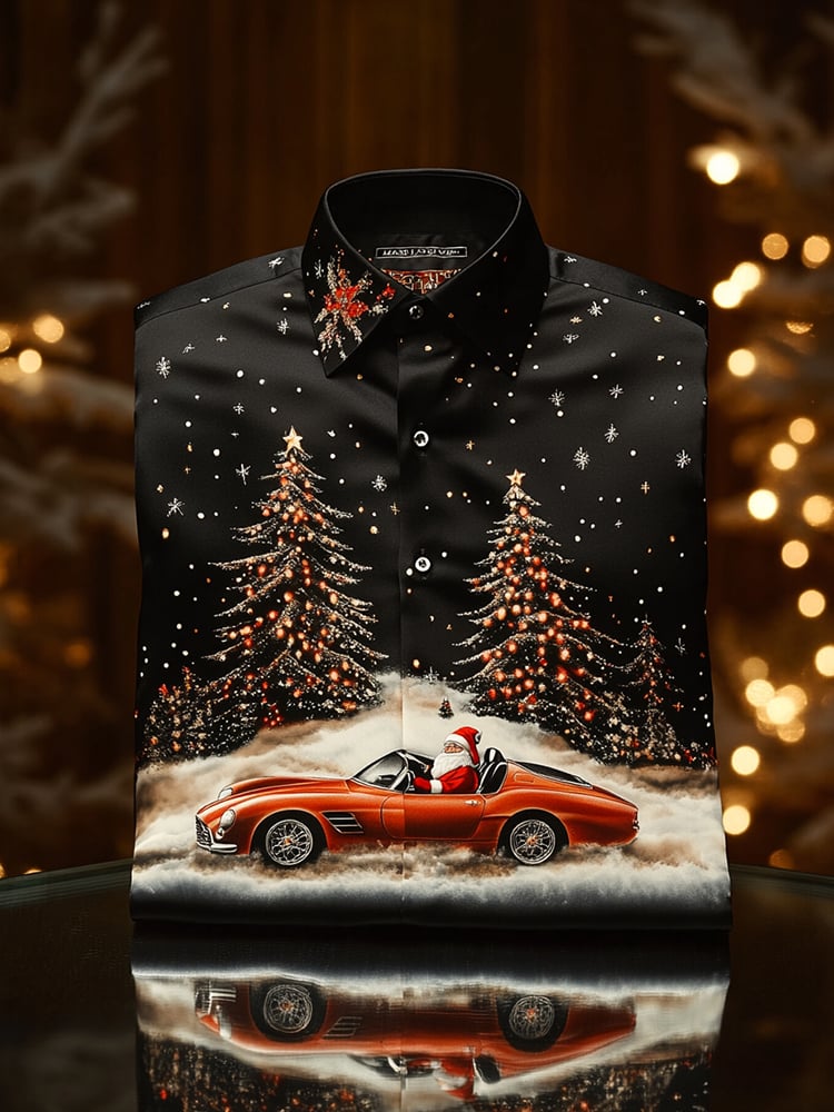 Camisa Christmas satén Luxe de manga larga con botones para hombre