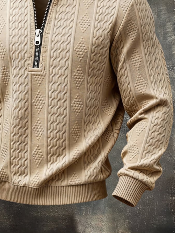 Sudadera casual retro Half-Zip Stand-cuello de manga larga para hombre