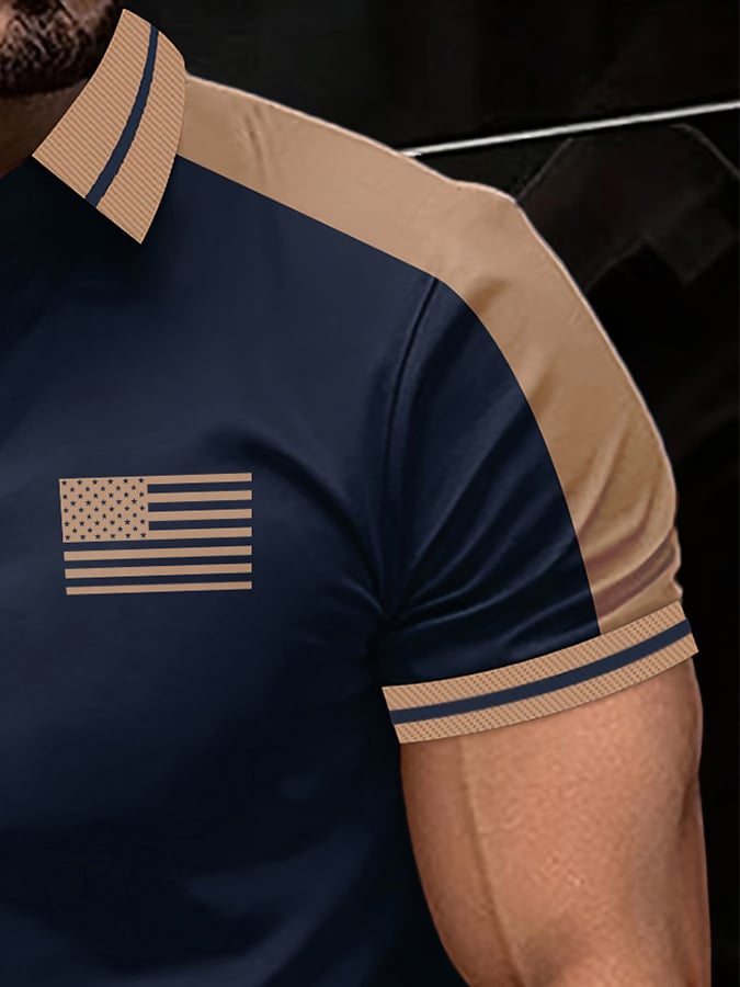 Camisa polo retro Flag estampado para hombre