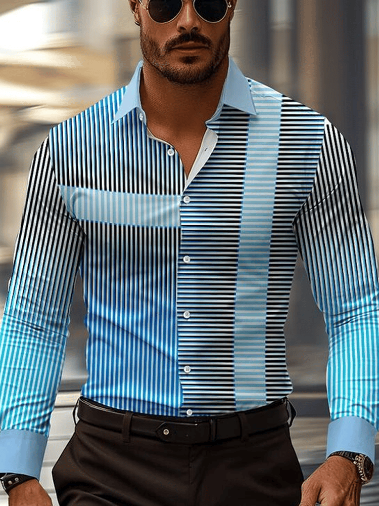 Camisa ejecutivo casual a rayas de manga larga para hombre