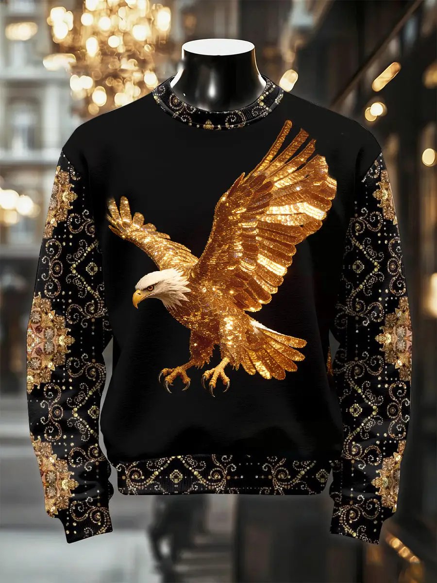 Sudadera retro Luxurious Eagle estampado casual para hombre