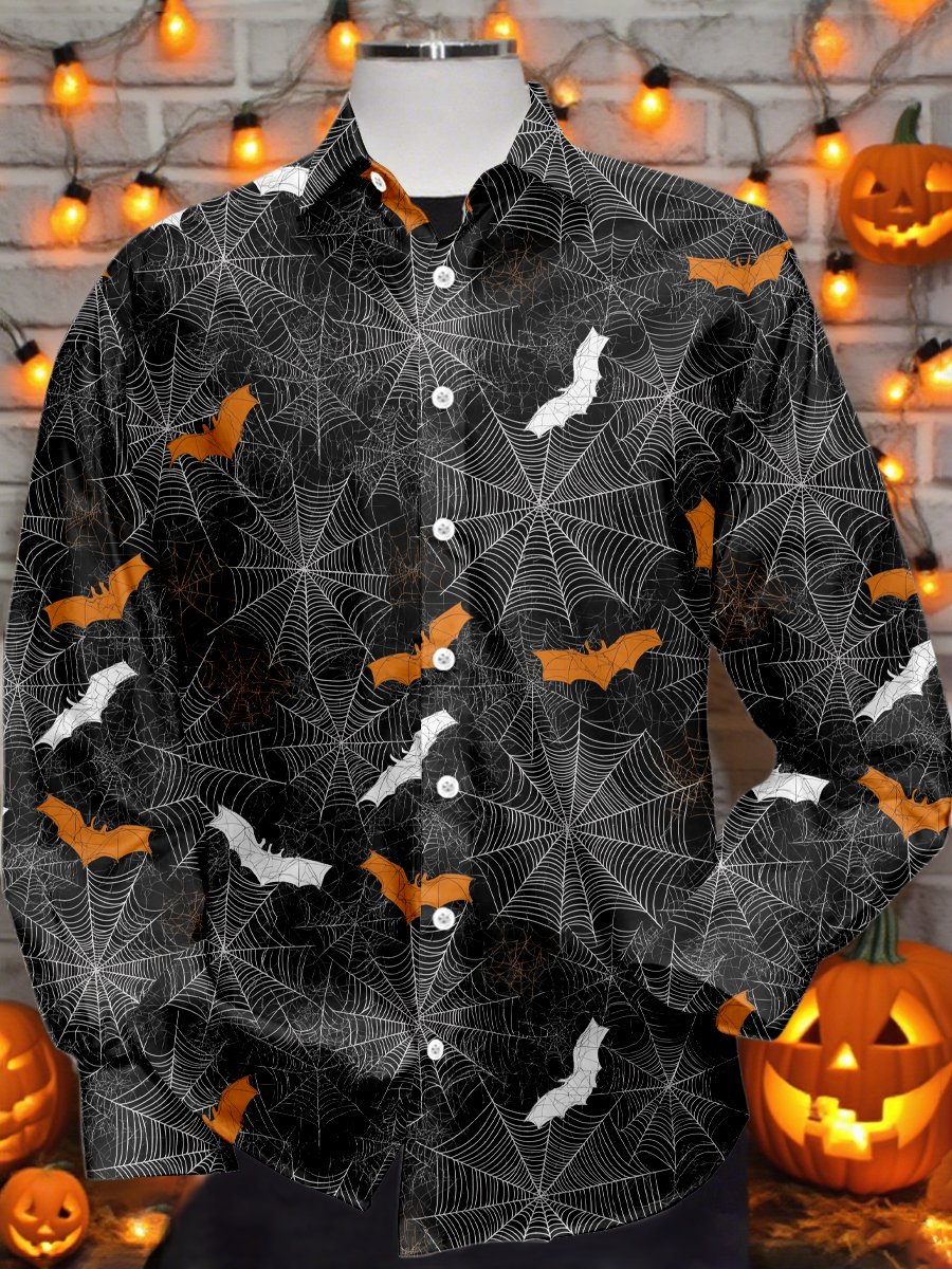 Camisa vintage Halloween estampado de manga larga para hombre