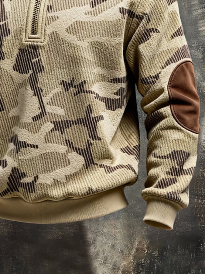 Sudadera retro en bloques de color estampado Color-Blocked con cierre para hombre