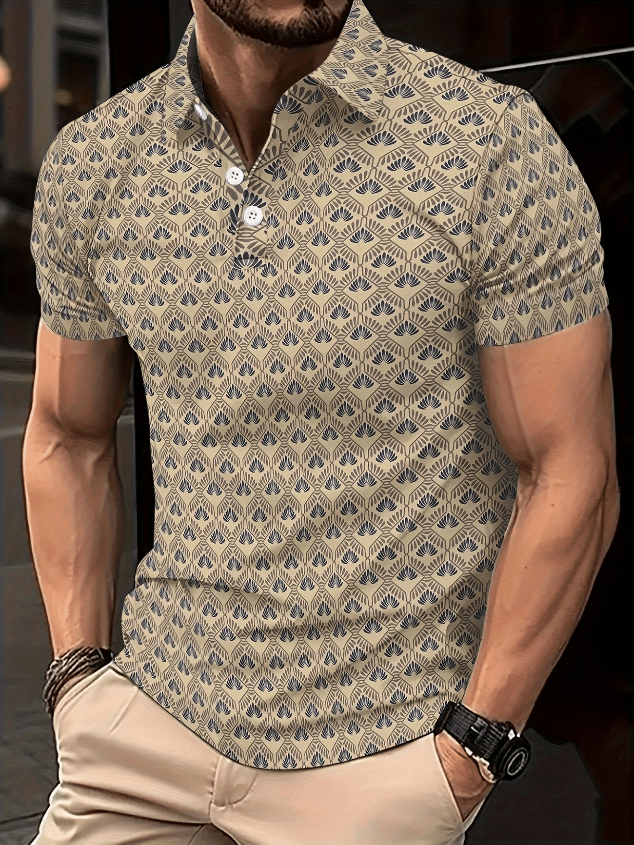 Camisa polo clásico ejecutivo Logo Button de manga corta para hombre