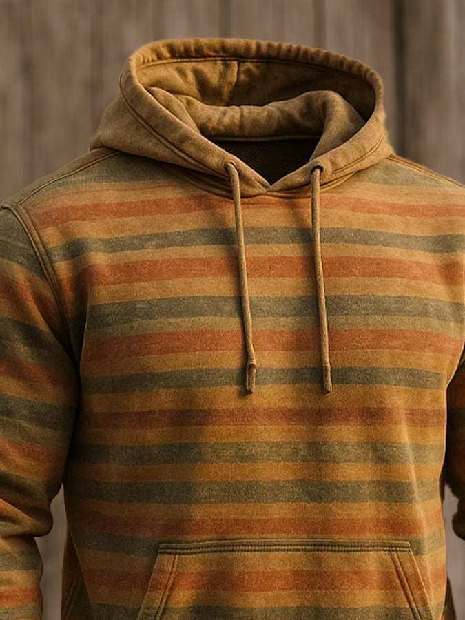 Sudadera retro desgastado en bloques de color estampado casual de manga larga para hombre