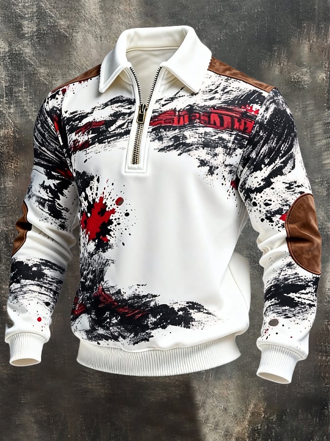 Sudadera retro en bloques de color estampado cierre para hombre