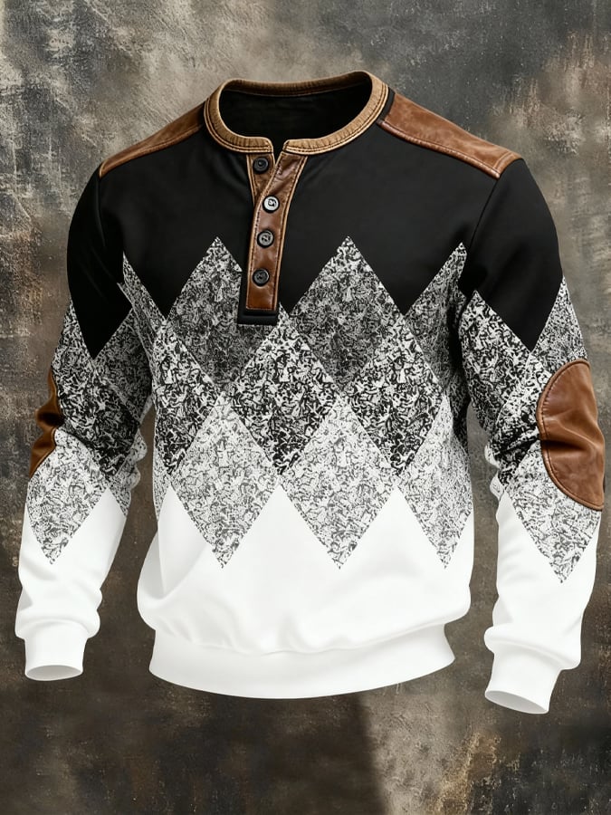 Sudadera vintage-Style Color-Block Comfortable Henley para hombre