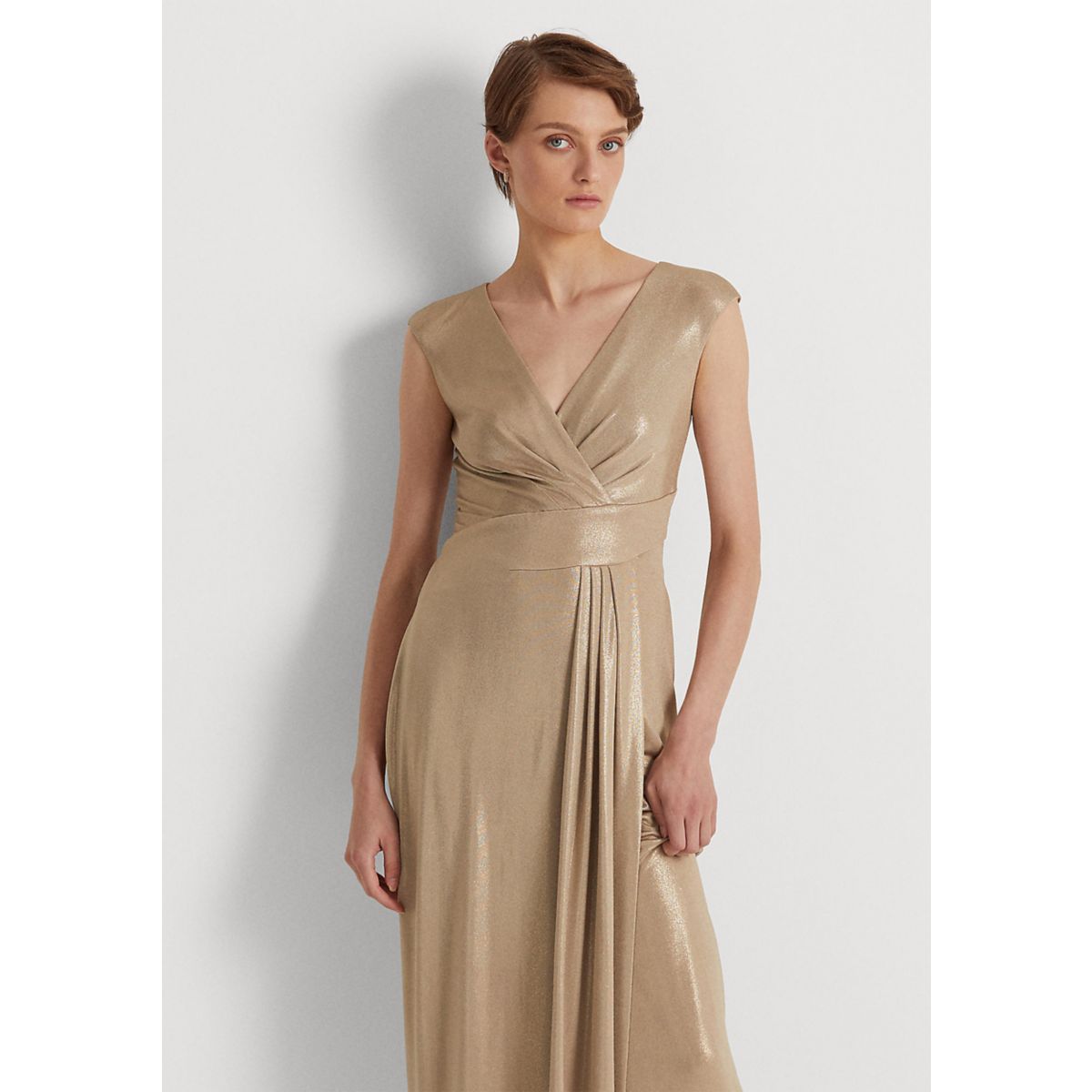 Foil-Print Jersey Surplice Gown - 3