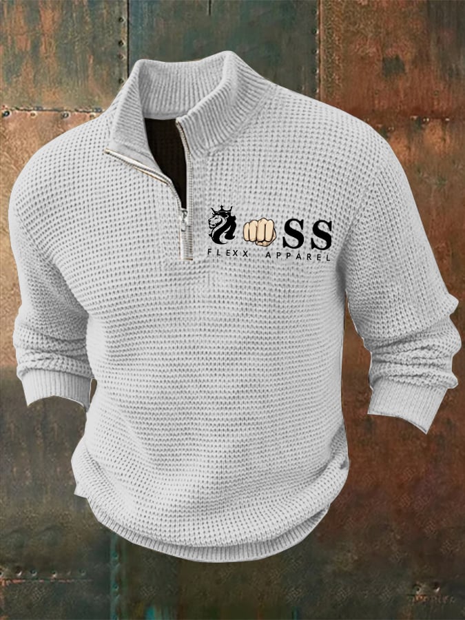 Sudadera retro Letter Design estampado cierre cuello jacquard tejidoted para hombre