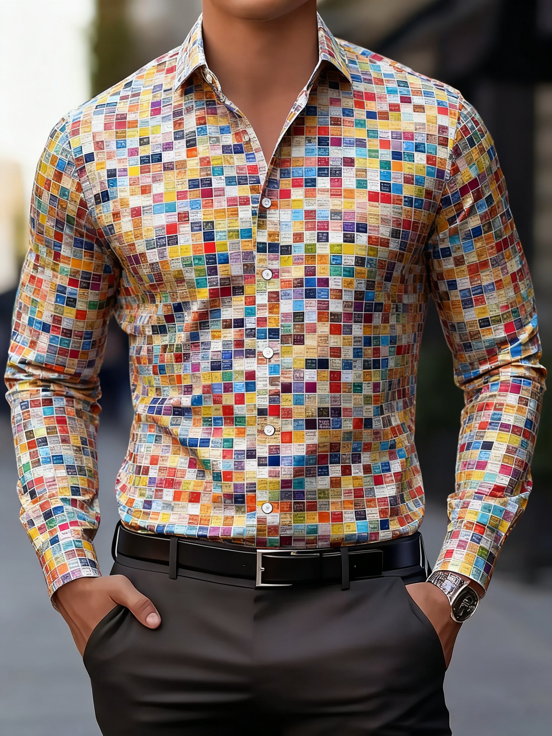 Camisa ejecutivo estampado de manga larga para hombre