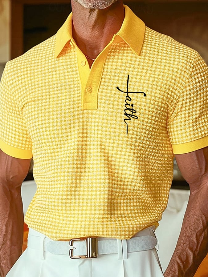para hombre retro Faith Design estampado Comfortable And Breathable casual camisa polo