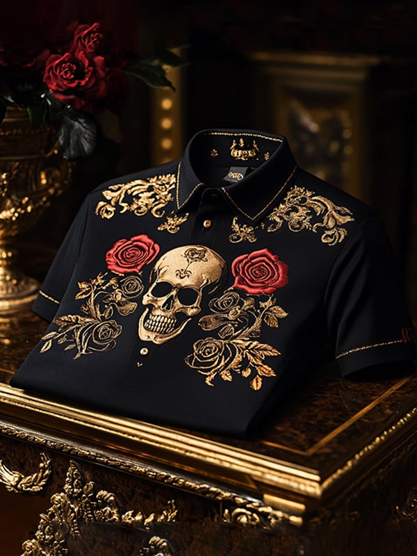 Camisa polo retro Gothic Skull diseño de manga corta para hombre
