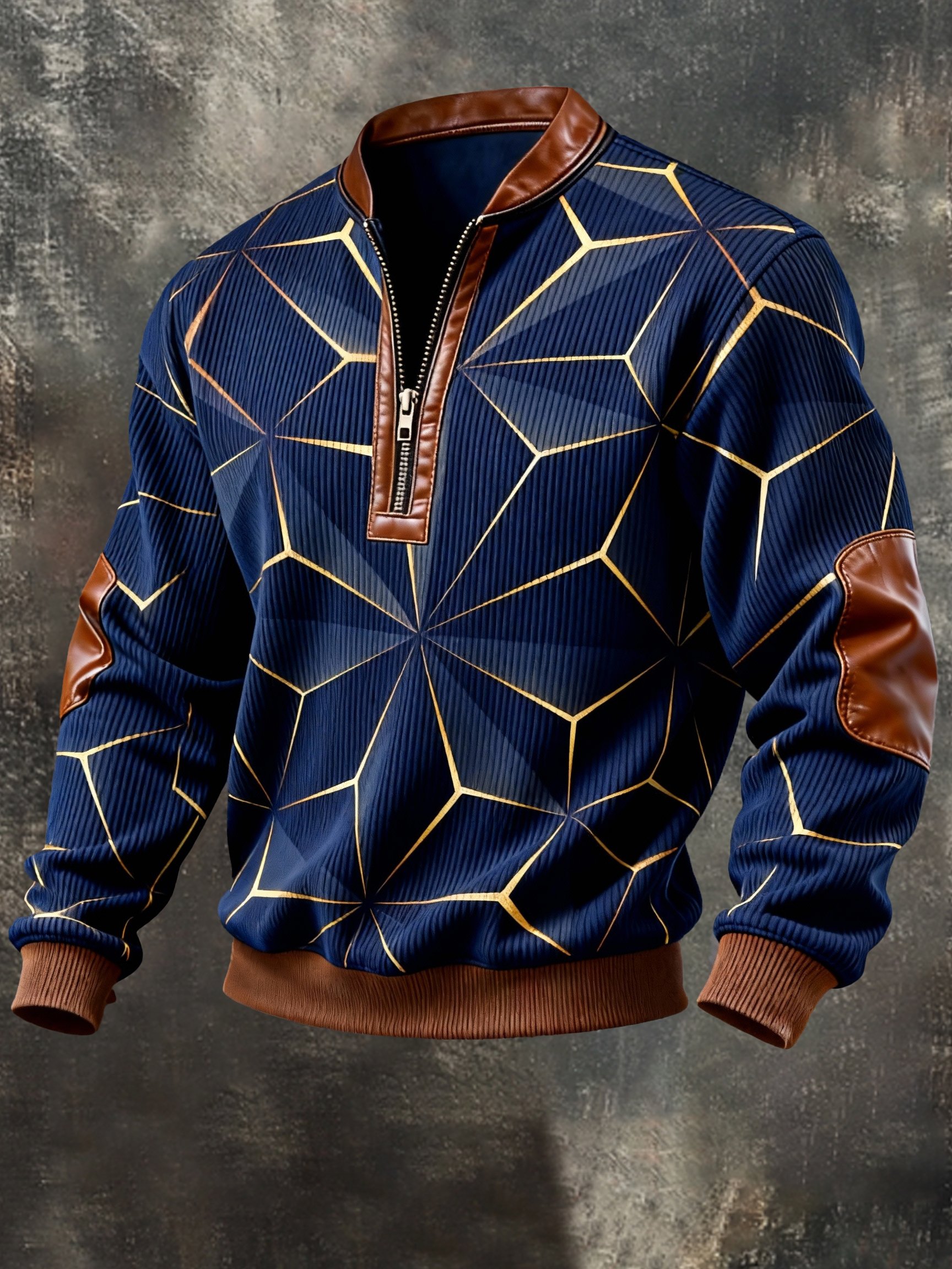 Sudadera vintage Color-Block estampado con cierre con gorrasucha para hombre