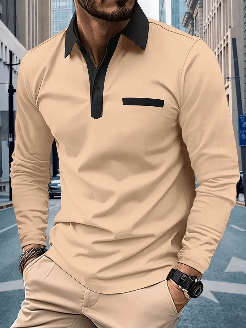 Camisa polo ejecutivo casual a rayas de manga larga para hombre