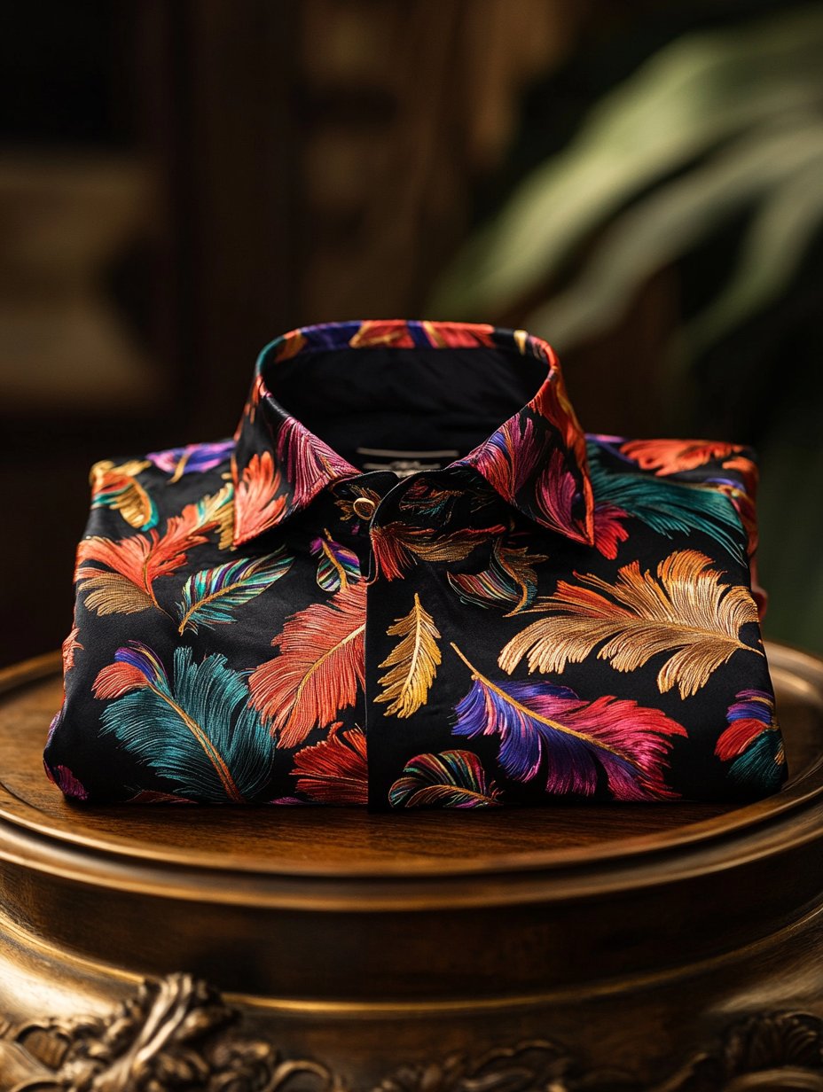Camisa de lujo retro Carnival Feather de manga larga para hombre