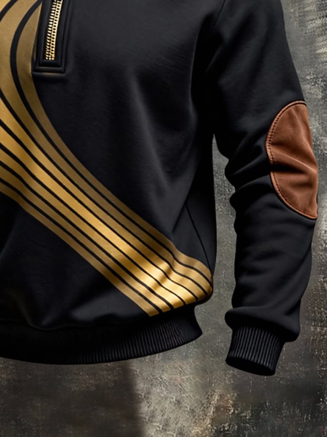 Sudadera retro en bloques de color estampado Color-Blocked con cierre para hombre