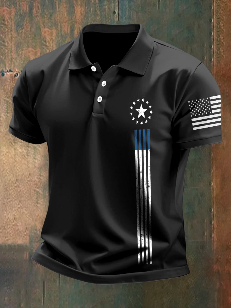 Camisa polo para exterior Independence Day American Flag Button de manga corta para hombre