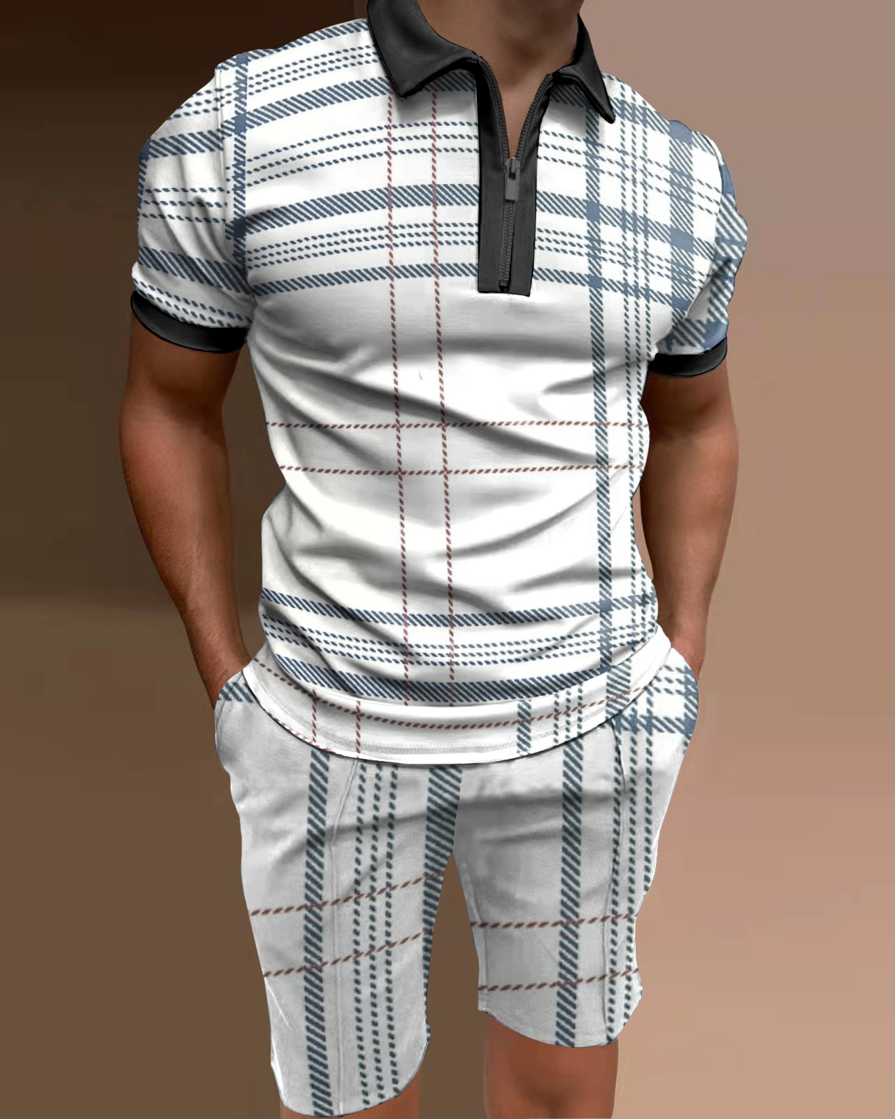 Conjunto de dos piezas camisa polo check estampado para hombre
