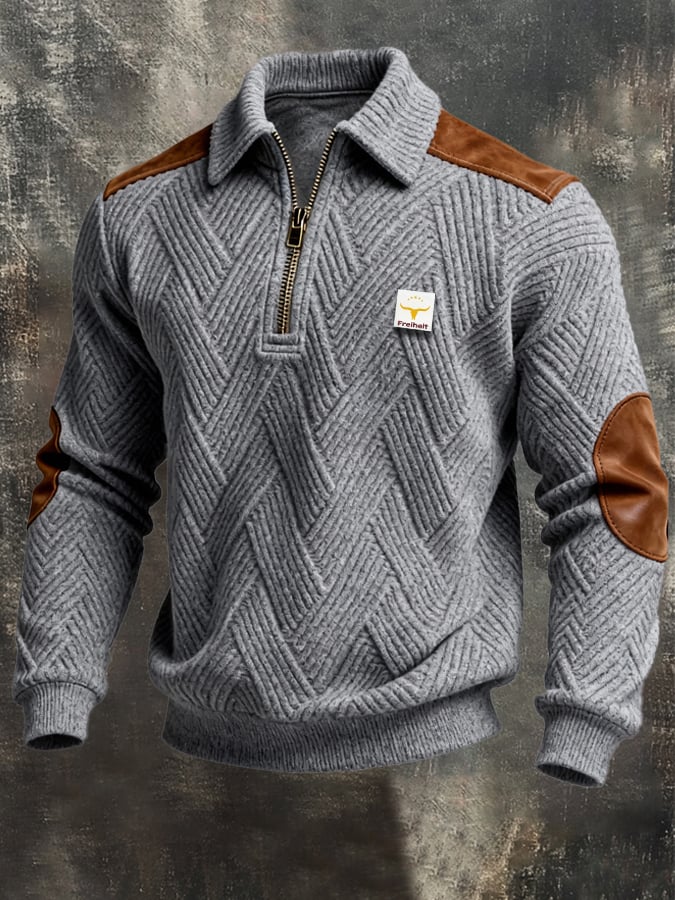 Sudadera retro jacquard texturizado Patchpara trabajo Comfortable Color-Blocked con cierre para hombre