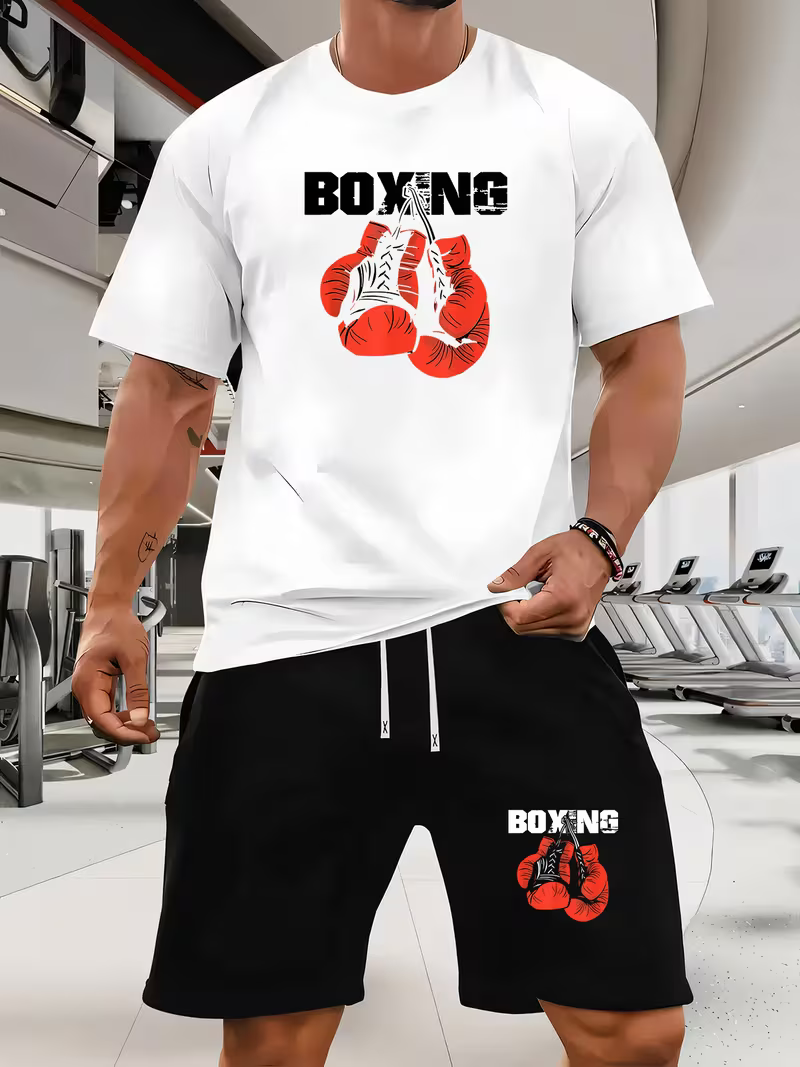 Conjunto de dos piezas casual Sports Boxing Crew Neck de manga corta camisa And shorts para hombre