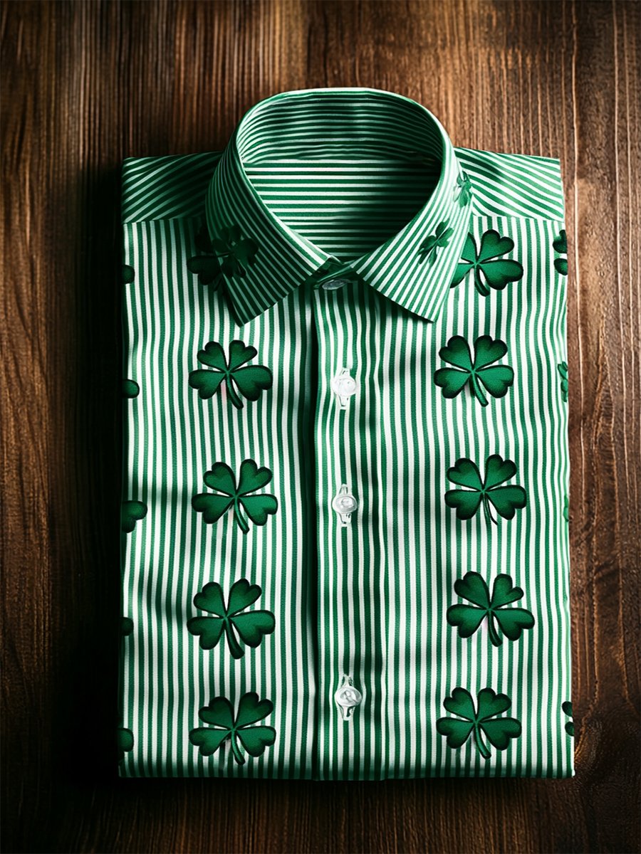 Camisa casual St. Patrick a rayas de manga larga para hombre