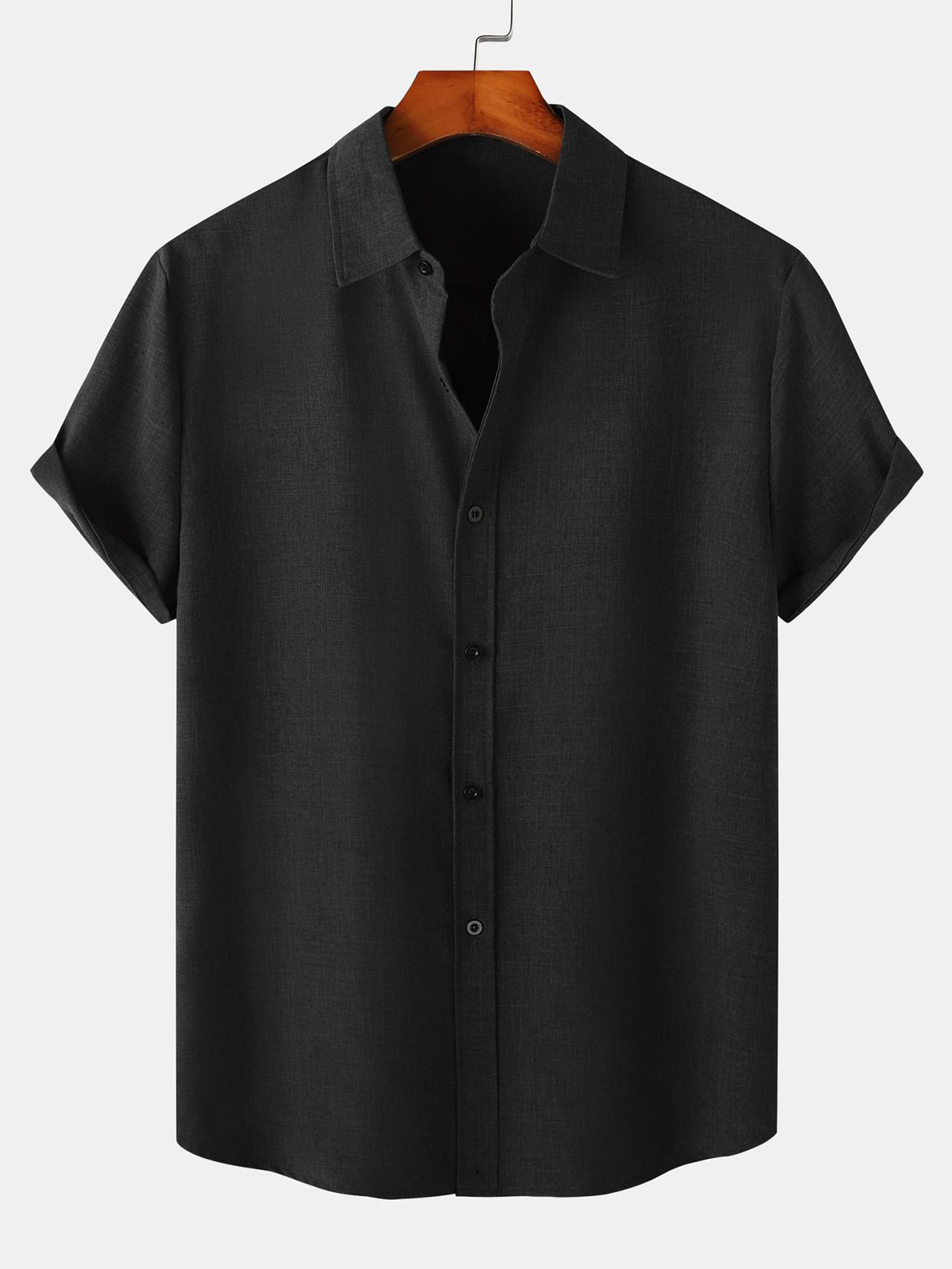 Camisa transpirable de color sólido de algodón Button Up casual de manga corta para hombre