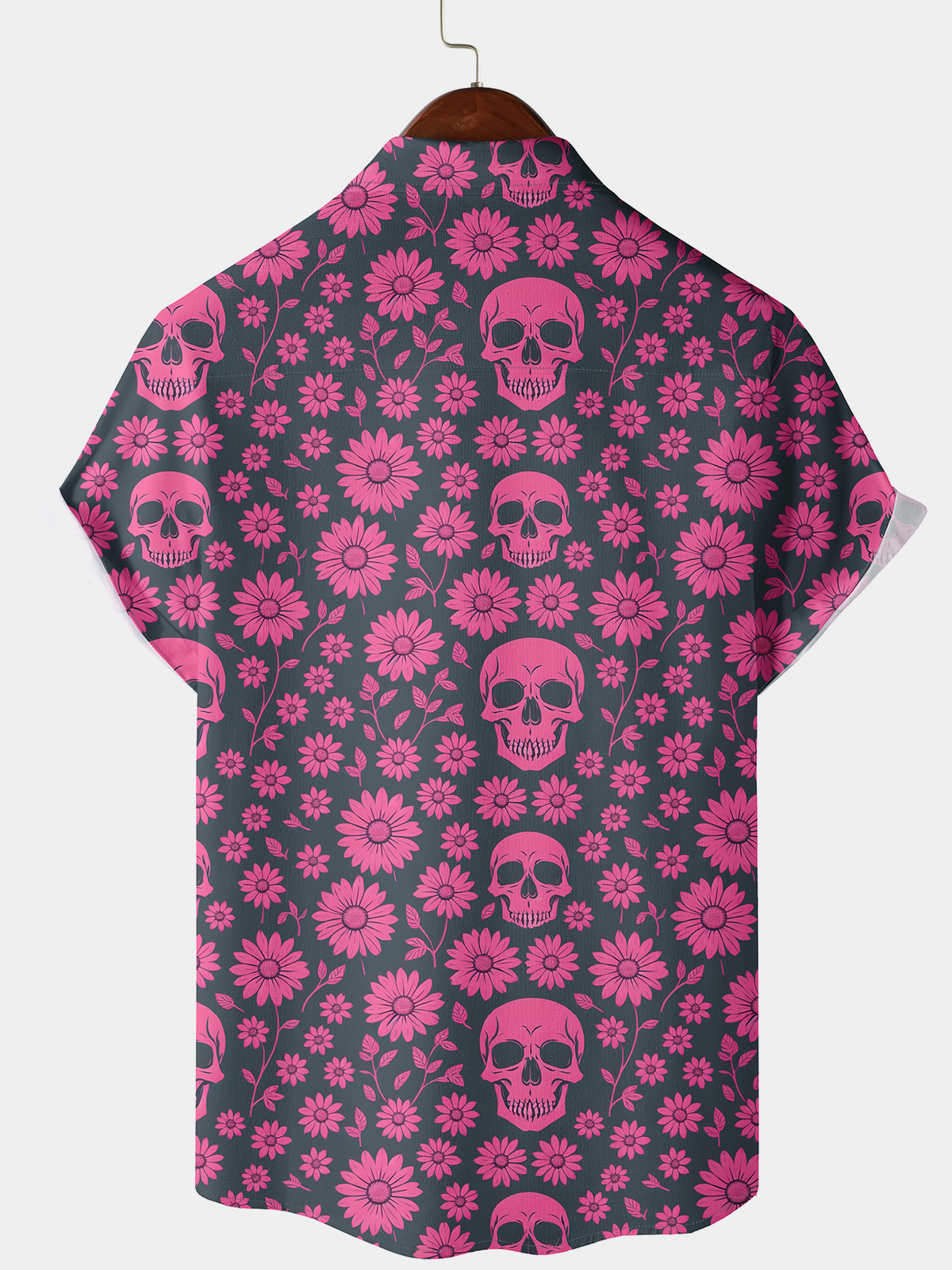 Camisa Summer Pink Skull floral Daisy estampado Button Up Holiday de manga corta para hombre