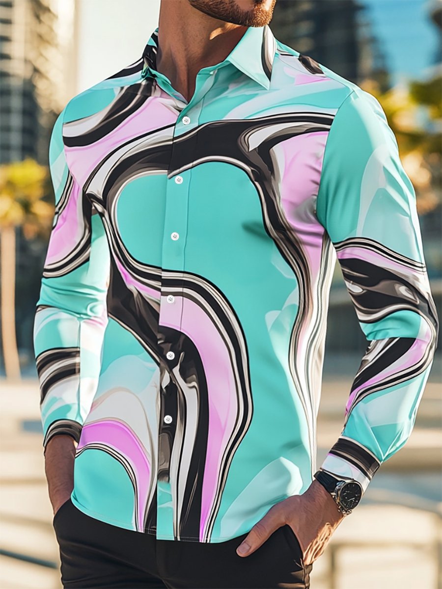 Camisa retro casual ejecutivo de manga larga para hombre