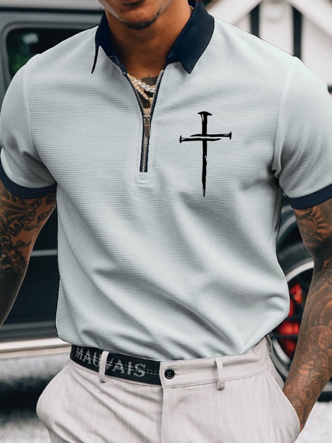 Camisa polo Faith Cross estampado casual para hombre