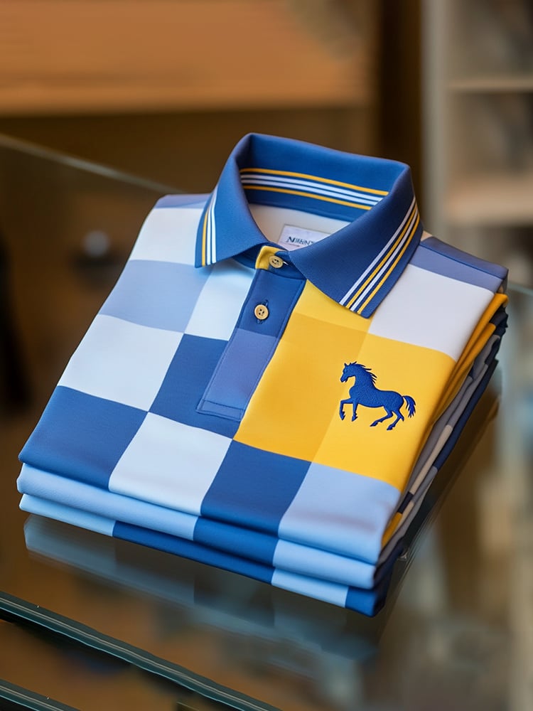 Camisa polo clásico ejecutivo Check Logo Button de manga corta para hombre