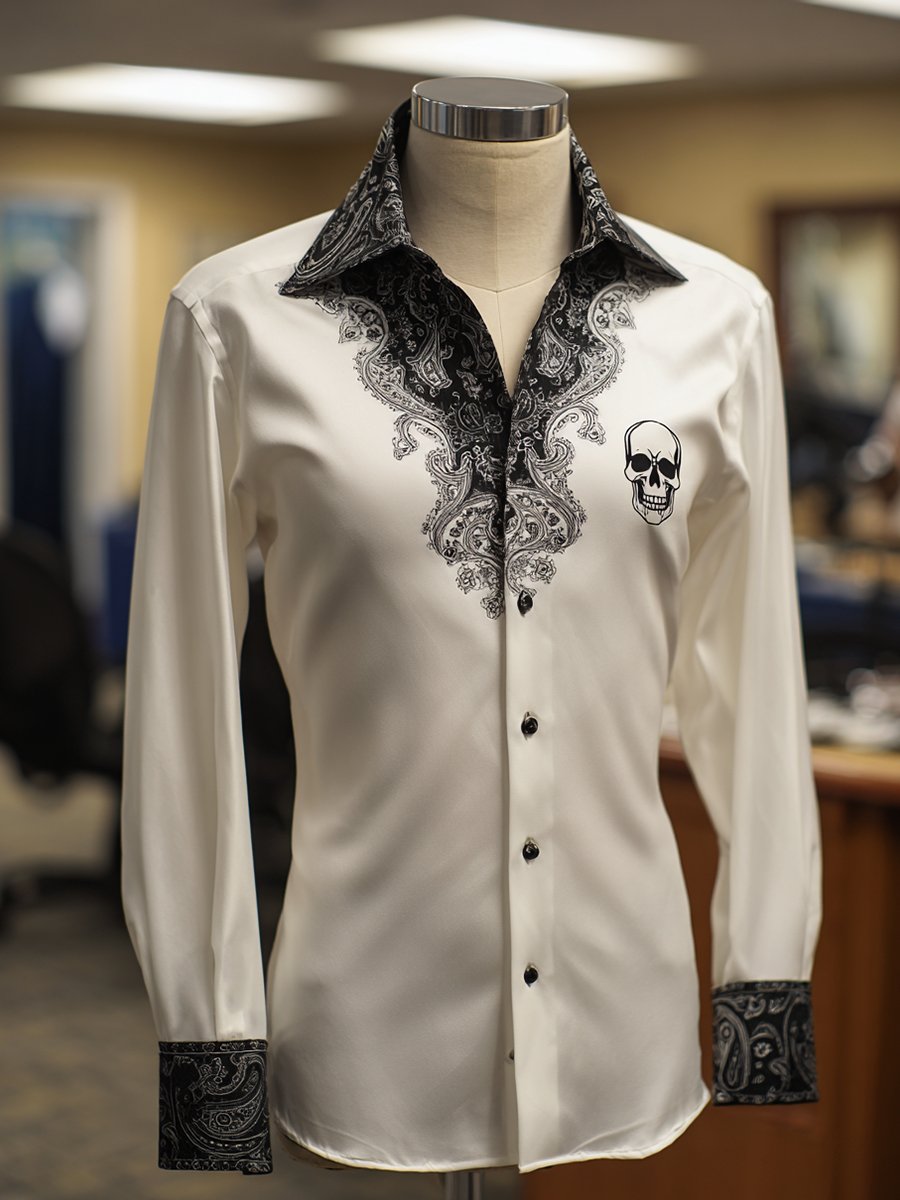 Camisa ejecutivo casual Skull solapa de manga larga para hombre