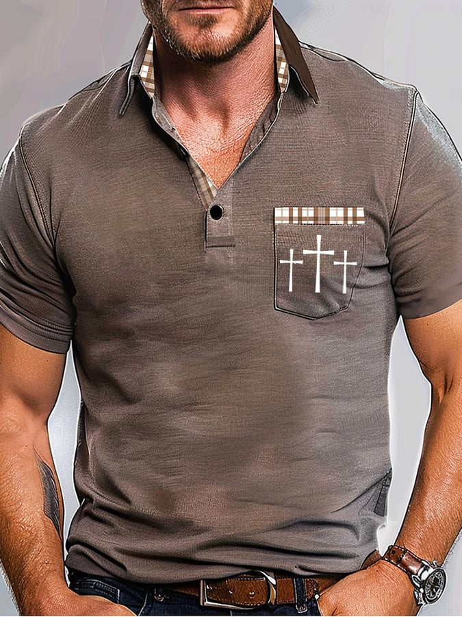 Camisa polo retro Faith casual estampado With bolsillo para hombre
