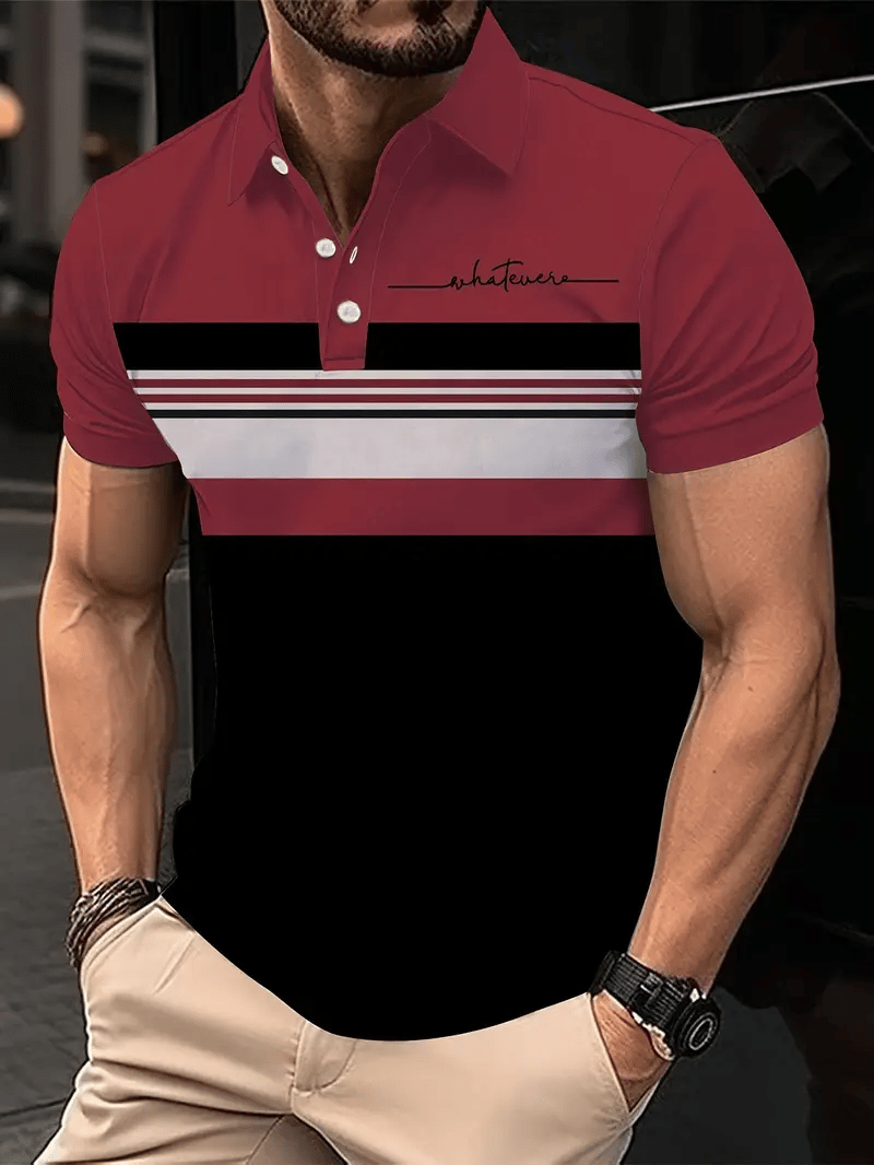 Camisa polo ejecutivo rayas Logo con botones de manga corta para hombre