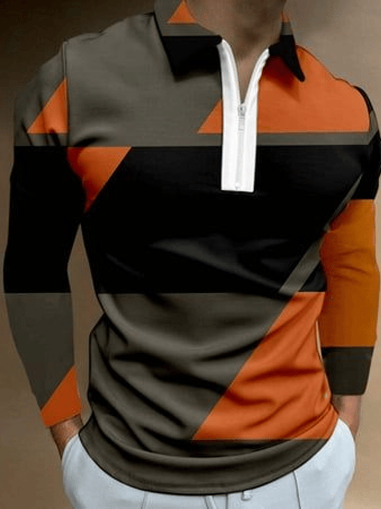 Camisa ejecutivo casual a rayas con cierre para hombre